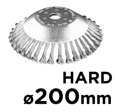 Szczotka druciana do kosy spalinowej 200 x 25,4 mm, twarda, druty splątane