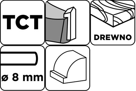 Frez do drewna z łożyskiem, ozdobny, widiowy, 32 x 15.5 mm, trzpień 8 mm