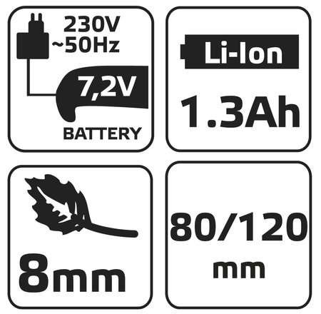 Trymer do trawy i żywopłotu 7.2V, Li-Ion/1.3Ah