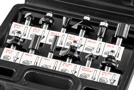 Frezy do drewna widiowe, trzpień 8 mm, zestaw 12 szt.