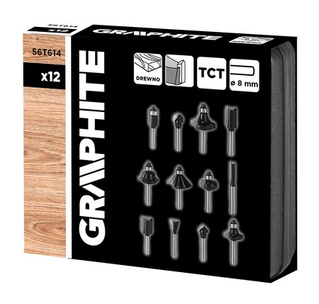 Frezy do drewna widiowe, trzpień 8 mm, zestaw 12 szt.