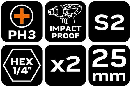 Bity udarowe PH3 x 25 mm, 2 szt.