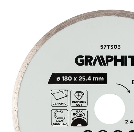 Tarcza diamentowa do cięcia pełna, 180 x 25.4 mm, na mokro