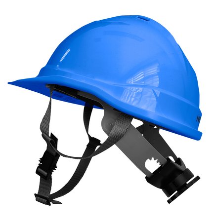Hełm przemysłowy z paskiem podbródkowym, niebieski