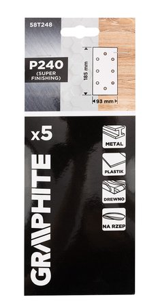 Papiery ścierne na rzep 93 x 185 mm, P240, 5 szt. Z 8 otworami
