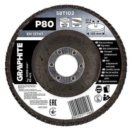 Ściernica listkowa cyrkonowa 125 x 22.2 mm, P80