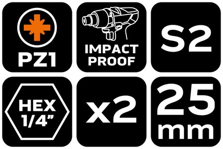 Bity udarowe PZ1 x 25 mm, 2 szt.