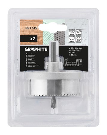 Otwornice do drewna 26 - 63 mm, h 25 mm, zestaw 7 szt.