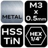 Wiertło gwintujące HSS TiN, M3x0,5 mm, Hex