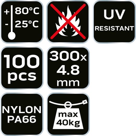 Opaski zaciskowe EXTREME 4.8 x 300 mm, czarne, 100 szt.