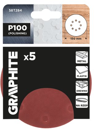 Krążki ścierne na rzep 150 mm, P100, 5 szt., z 8 otworami