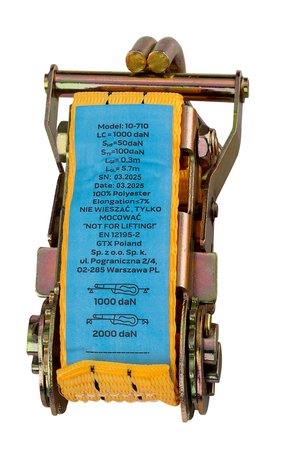 Pas mocujący z grzechotką 38 mm x 6 m, wytrzymujący 2000 kg PES