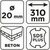 Wiertło do betonu SDS Plus z podwójną spiralą 20 x 310 mm