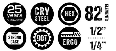 Klucze nasadowe 1/2", 1/4" , zestaw 82 szt. ECO