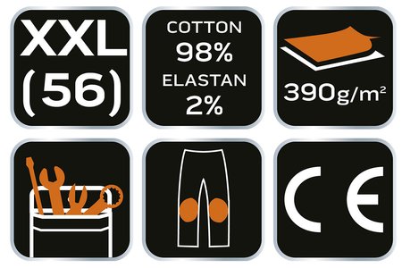 Spodnie robocze DENIM, wzmocnienia na kolanach, rozmiar XXL