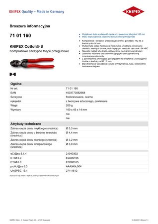 SZCZYPCE TNĄCE PRZEGUBOWE COBOLT 160MM