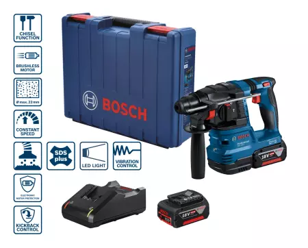 Bosch GBH 185-LI Młot udarowo-obrotowy akumulatorowy SDS plus 18V (2x GBA 18V 4.0Ah, GAL 18V-40)