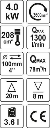 MOTOPOMPA DO WODY SPALINOWA 4'' 5,9HP 96M3/H