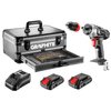 Zestaw Energy+ w walizce aluminiowej: wiertarko wkrętarka 2x18V/2.0Ah, 10 mm, zdejmowany uchwyt + 109 akcesoriów