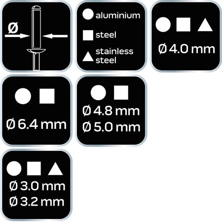 Nitownica czołowa do nitów stalowych i aluminiowych 3.2/4.0/4.8/6.0/6.4 mm