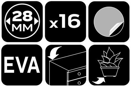 Podkładki z pianki okrągłe samoprzylepne, czarne 28mm, 16 szt.