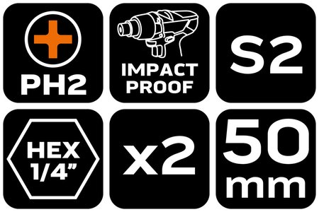 Bity udarowe PH2 x 50 mm, 2 szt.