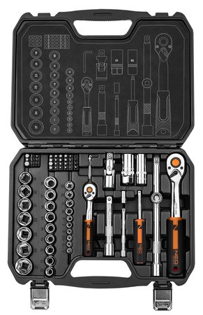 Klucze nasadowe 1/2", 1/4", zestaw 73 szt., CrV
