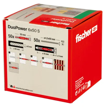 Fischer Kołek Uniwersalny Długi DuoPower 6x50 S z Wkrętem (50 szt.) 538255