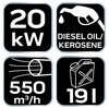 Nagrzewnica olejowa 20kW, zbiornik 19l, bez kółek