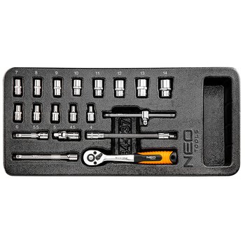 Klucze nasadowe 1/4", zestaw 19 szt., wkładka