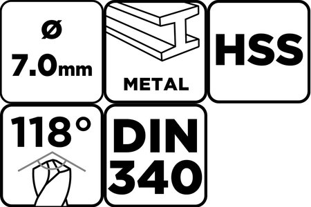 Wiertło do metalu HSS, DIN 340, przedłużane, 7 mm