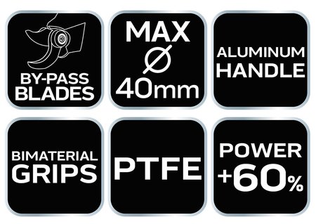Sekator do gałęzi by-pass 765 mm, zakres do 40 mm, przekładnia zwiększajaca siłe nacisku o 60%