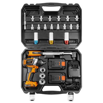 Klucz udarowy, akumulatorowy 2x18V/2.0Ah, z zestawem nasadek 1/2"