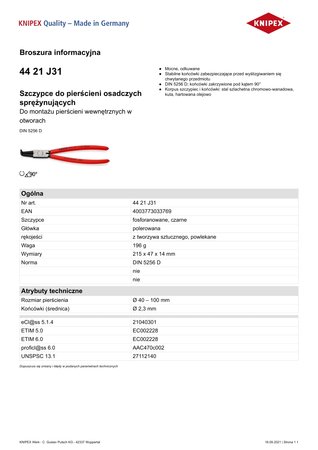 SZCZYPCE DO PIERŚCIENI SEGERA WEWNĘTRZNE 215MM 40-100MM