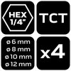 Zestaw wierteł uniwersalnych HEX 6,8,10,12 mm