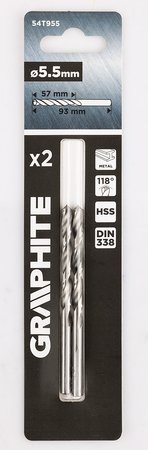Wiertła do metalu HSS, DIN 338, 5.5 mm, 2 szt.