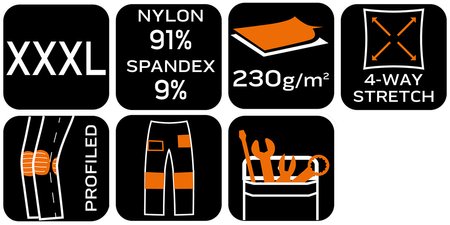 Spodnie robocze Mix&Match, 4 way stretch, z kaburami, Cordura, szaro-czarne, rozmiar XXXL