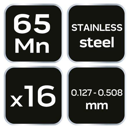 Szczelinomierz 16 listków odgiętych (0.127 - 0.508mm) 65MN/stal nierdzewna