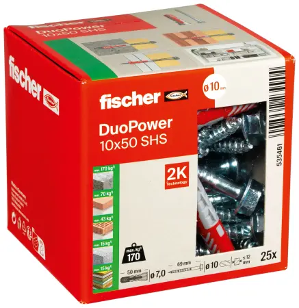 Fischer Kołek Rozporowy Uniwersalny DuoPower 10x50 S z Wkrętem (25 szt.) 535461