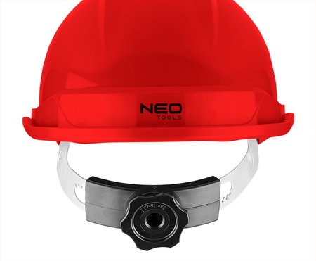 Hełm przemysłowy z paskiem podbródkowym, czerwony