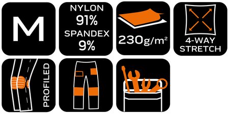 Spodnie robocze Mix&Match, 4 way stretch, z kaburami, Cordura, czarne, rozmiar M