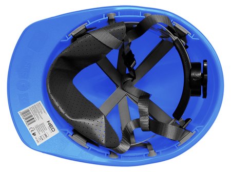 Hełm przemysłowy z paskiem podbródkowym, niebieski