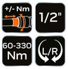 Klucz dynamometryczny dwukierunkowy 1/2", 60-330Nm