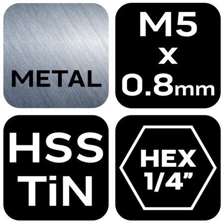 Wiertło gwintujące HSS TiN, M5x0,8 mm, Hex