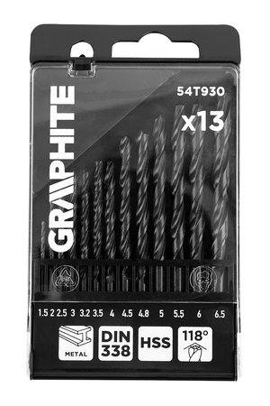 Wiertła do metalu HSS, 1.5 - 6.5mm, zestaw 13 szt.