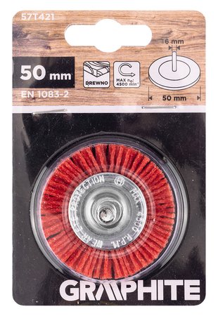 Szczotka nylonowa tarczowa 50 mm, z trzpieniem 6 mm