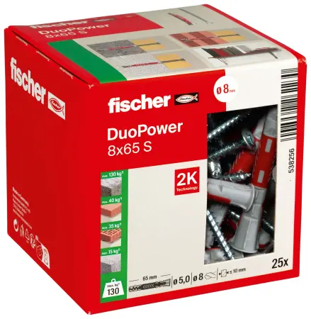 Fischer Kołek Uniwersalny Długi DuoPower 8x65 S z Wkrętem (25 szt.) 538256