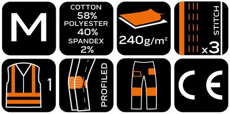 Spodnie ostrzegawcze, czarno-żółte, rozmiar M