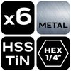 Zestaw wierteł gwintujących HSS TiN, M3 - M10, Hex, 6 szt.