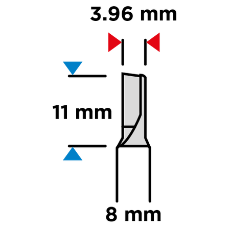 Frez palcowy jednoostrzowy, HM, 3.96 x 11 mm, trzpień 8 mm